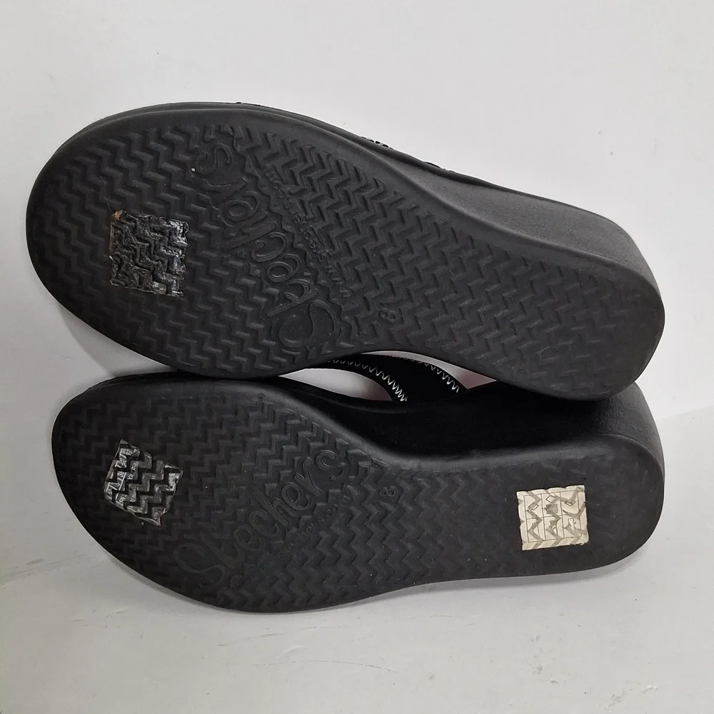 Skechers Casual Black and Pink Wedge Platform Strappy Comfy Slip On Sandal Sz.8 - Picture 10 of 11